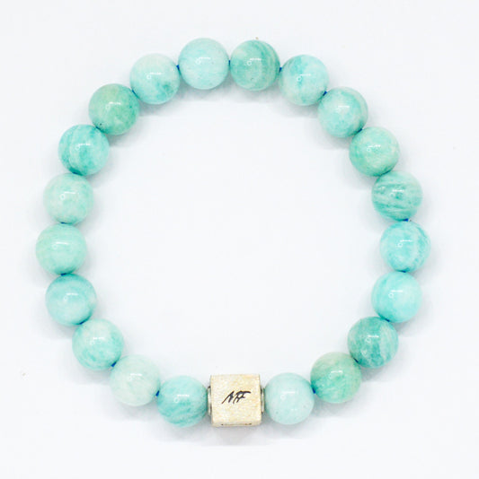 Amazonite Infinity Silver Bead Bracelet (8 MM)