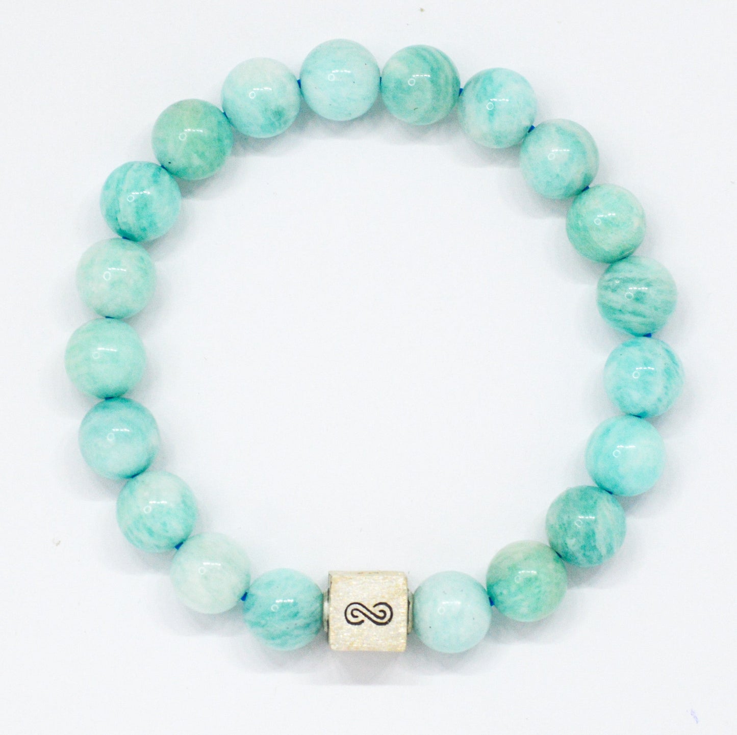 Amazonite Infinity Silver Bead Bracelet (8 MM)