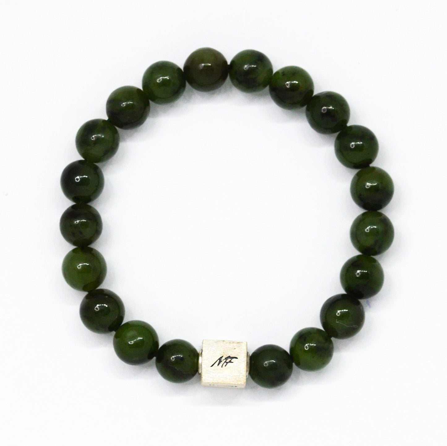 Jade Super Infinity Silver Bead Bracelet (8 MM)