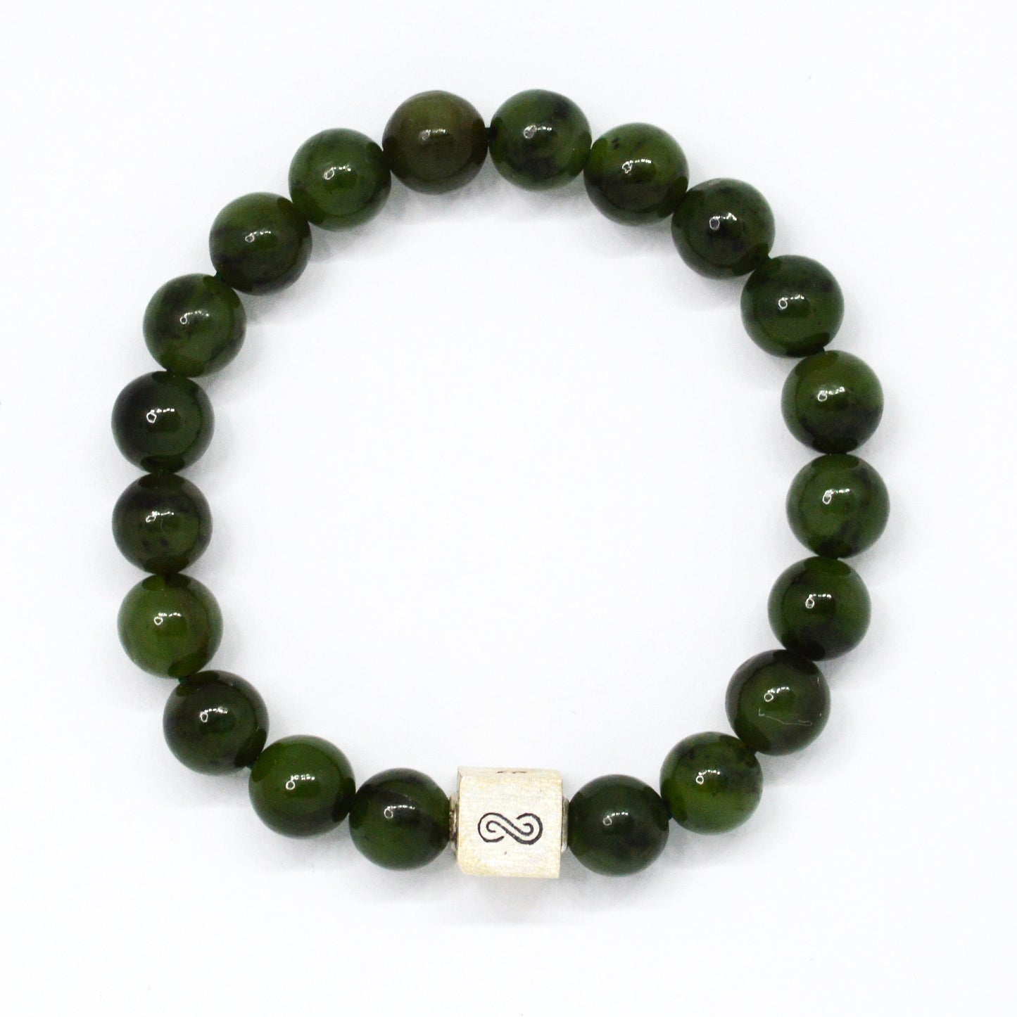 Jade Super Infinity Silver Bead Bracelet (8 MM)