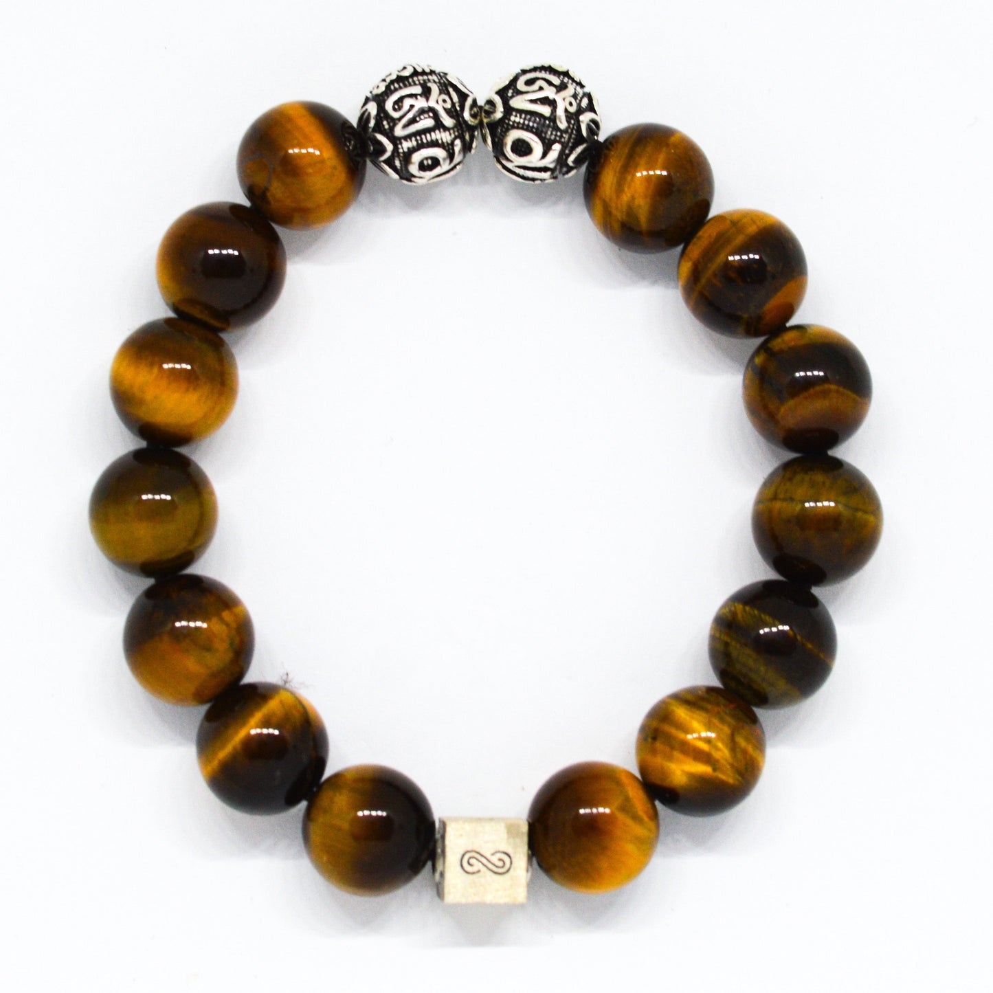 Tiger Eye Round Infinity Silver Bracelet (12 MM)