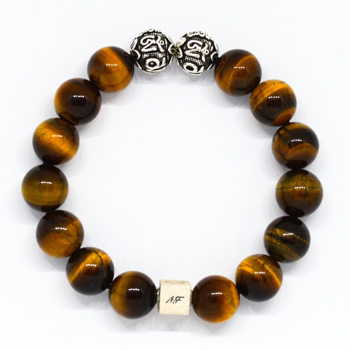 Tiger Eye Round Infinity Silver Bracelet (12 MM)