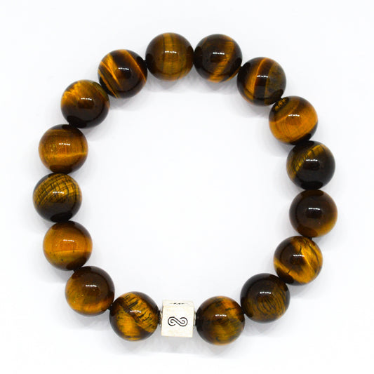 Tiger Eye Infinity Silver Bead Bracelet (12 MM)