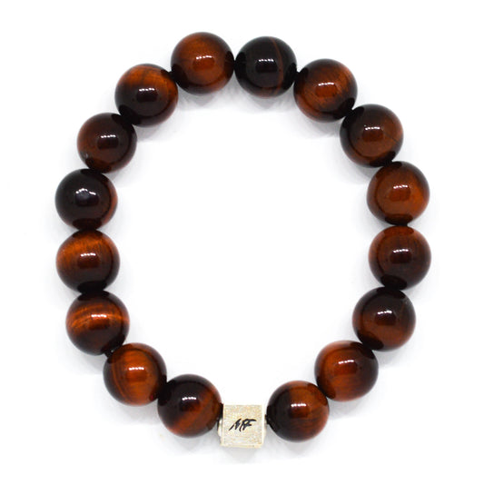 Red Tiger Eye Infinity Silver Bead Bracelet (12 MM)