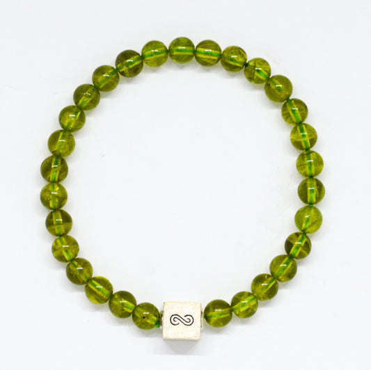 Peridot Stone Infinity Silver Bead Bracelet (8 MM)