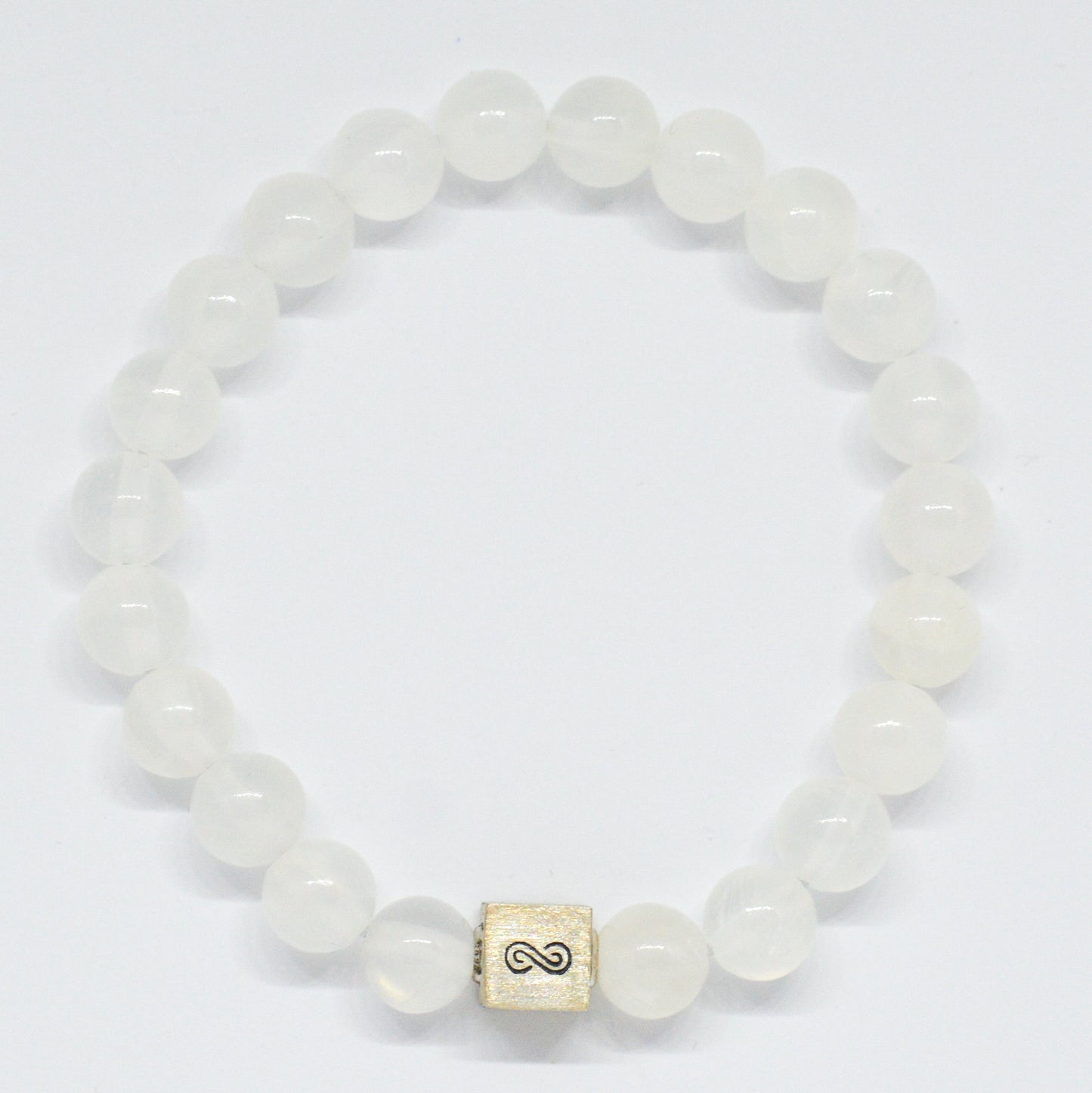 Selenite Infinity Silver Bead Bracelet (8 MM)