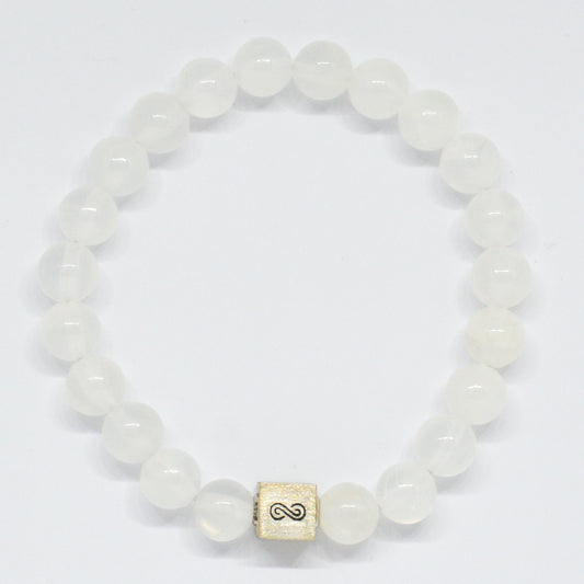 Selenite Infinity Silver Bead Bracelet (8 MM)