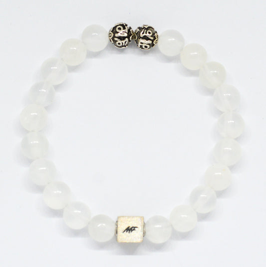 Selenite Round Infinity Silver Bracelet (8 MM)