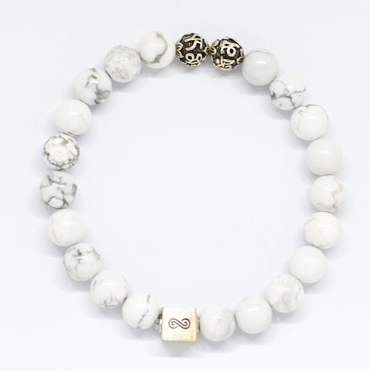 White Howlite Round Infinity Silver Bracelet (8 MM)