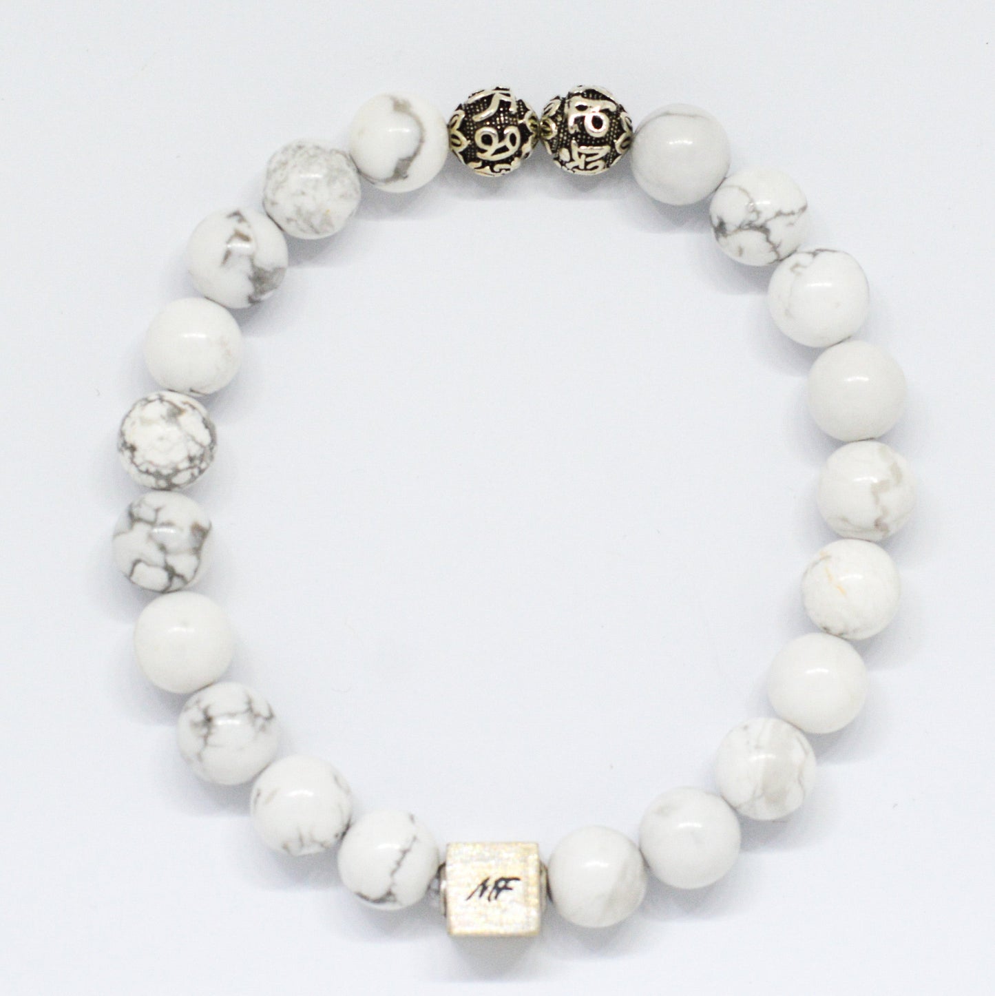 White Howlite Round Infinity Silver Bracelet (8 MM)