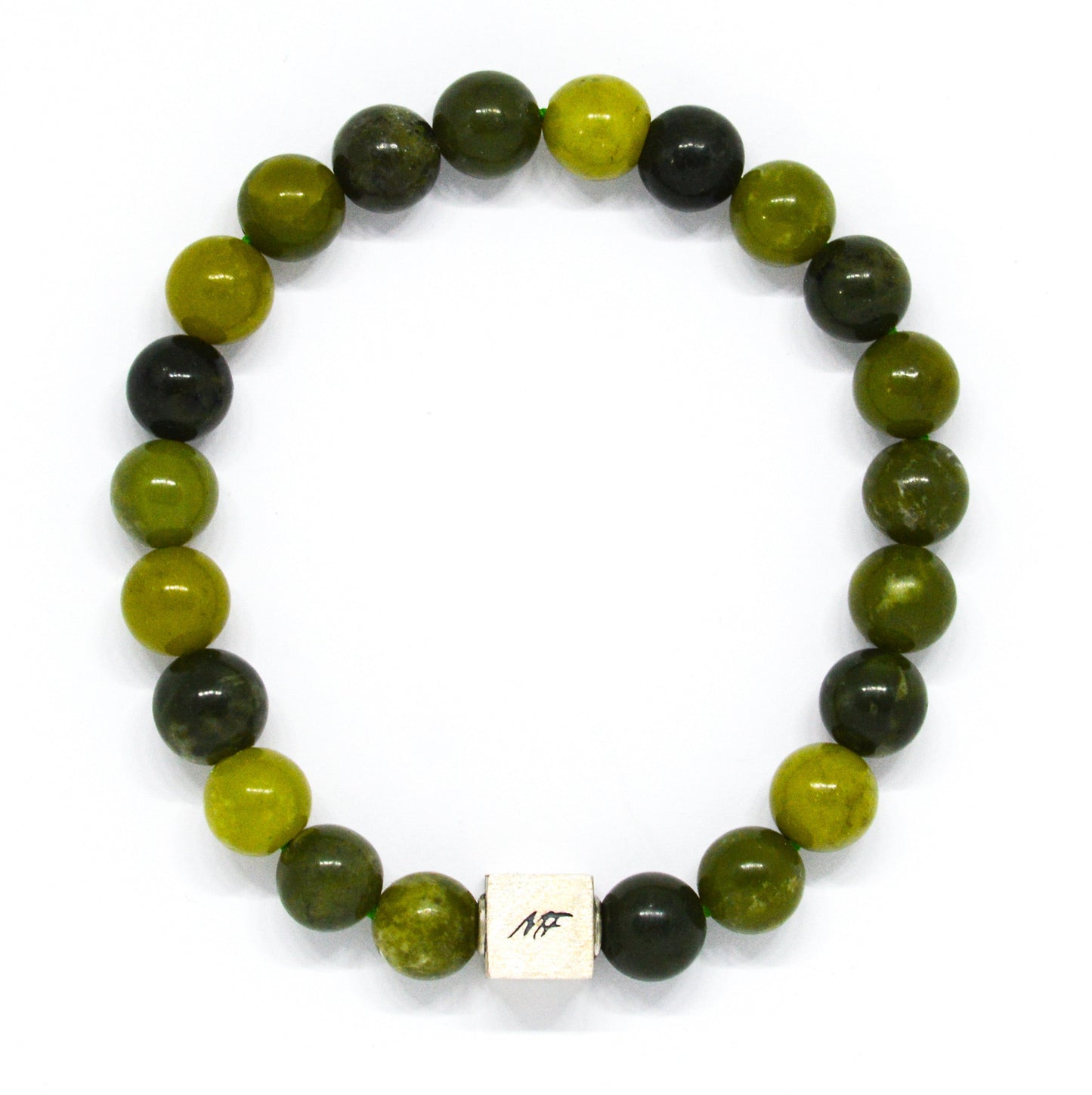 Canadian Jade Infinity Silver Bead Bracelet (8 MM)