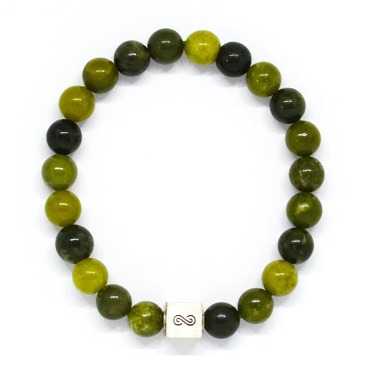 Canadian Jade Infinity Silver Bead Bracelet (8 MM)