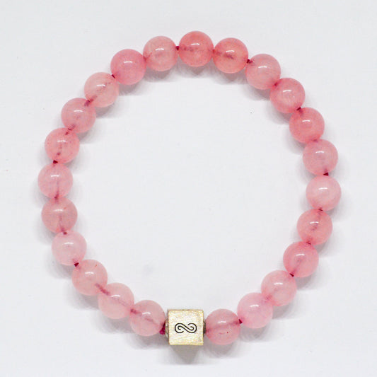 Rose Quartz Super Infinity Silver Bead Bracelet (8 MM)