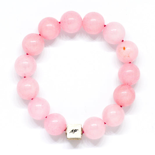 Rose Quartz Super Infinity Silver Bead Bracelet (12 MM)