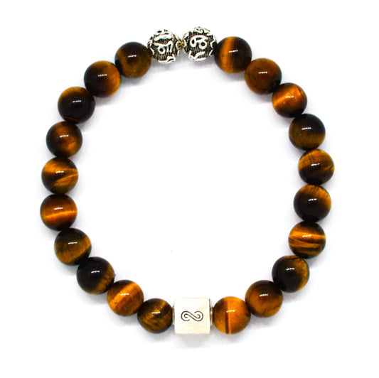 Tiger Eye Round Infinity Silver Bracelet (8 MM)