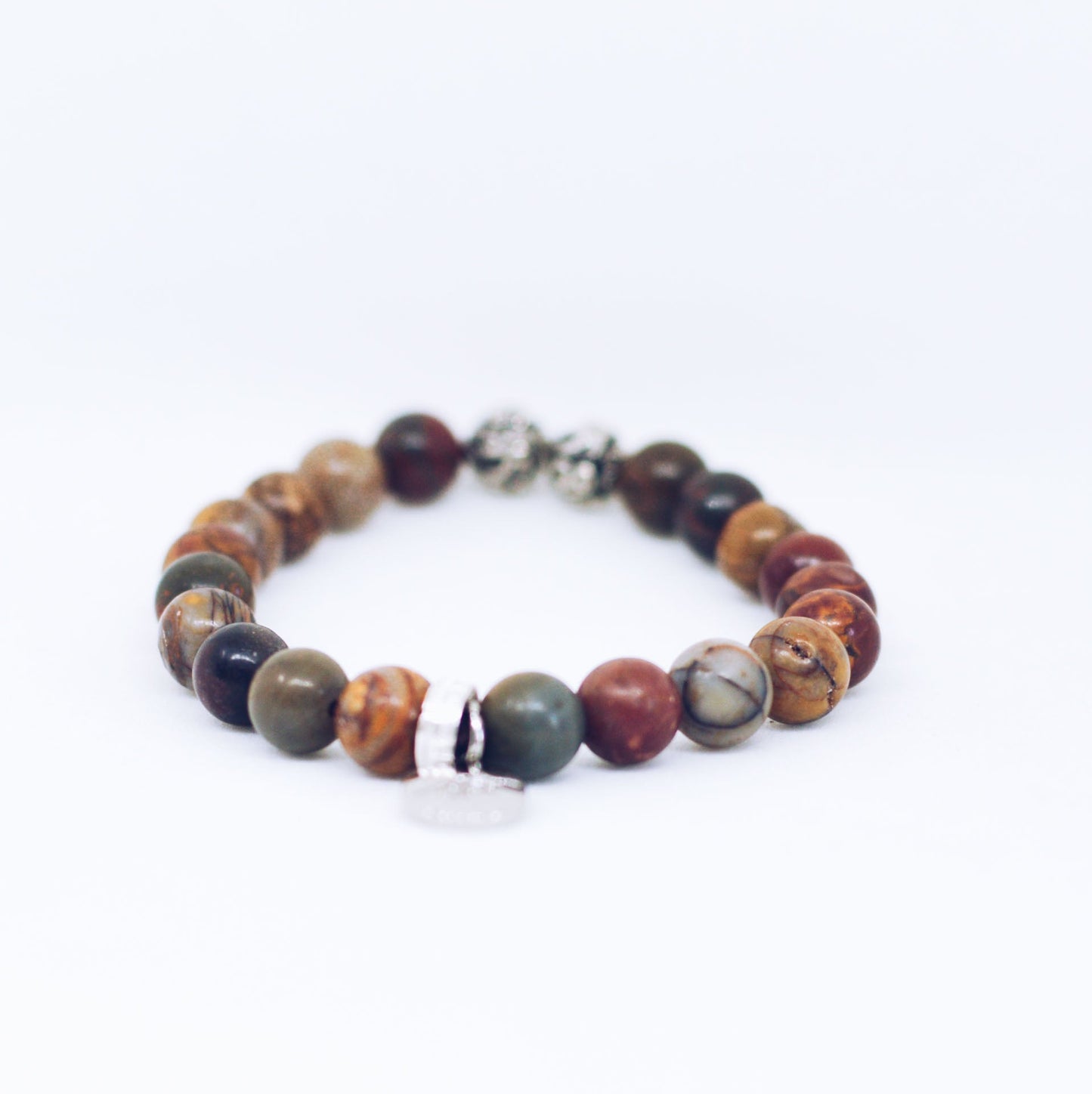 Picasso Jasper Stone Silver Bead Bracelet (8 MM)