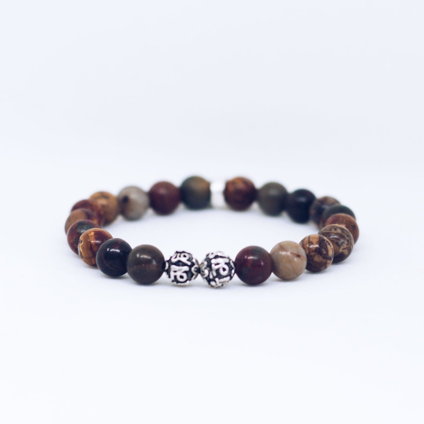 Picasso Jasper Stone Silver Bead Bracelet (8 MM)