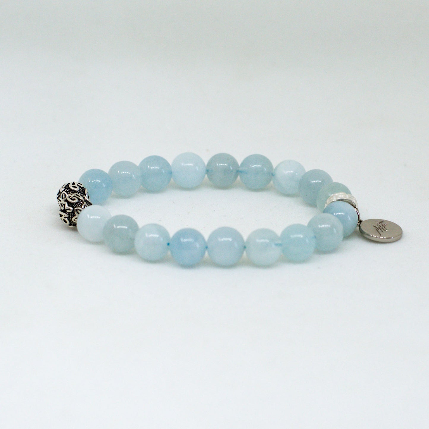 Aquamarine Stone Silver Bead Bracelet (8 MM)