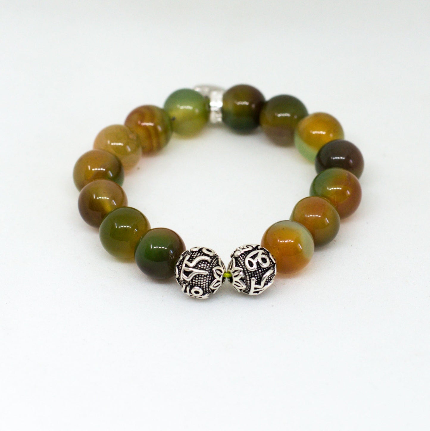 Grape Agate Stone Silver Bead Bracelet (12 MM)