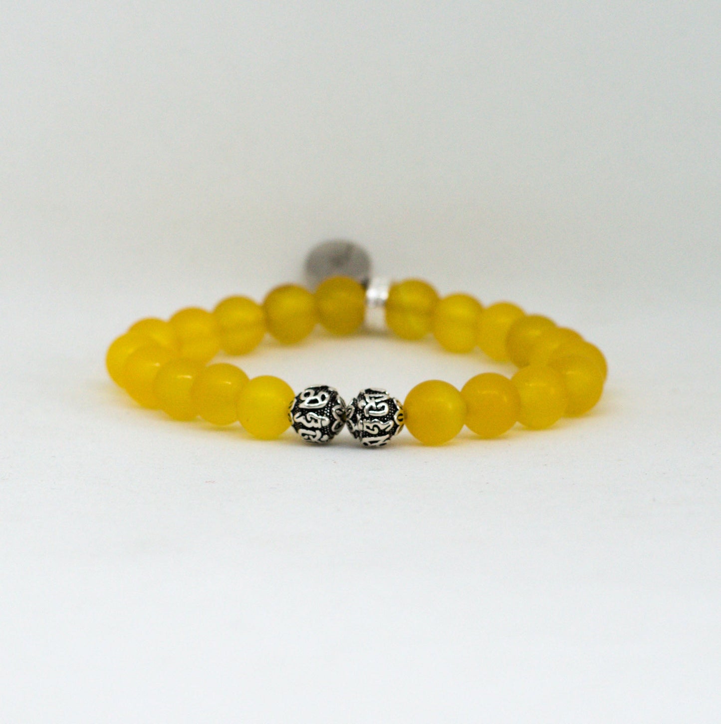 Yellow Agate Stone Silver Bead Bracelet (8 MM)