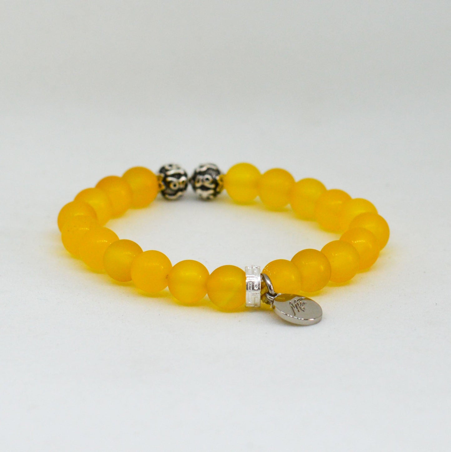 Yellow Agate Stone Silver Bead Bracelet (8 MM)