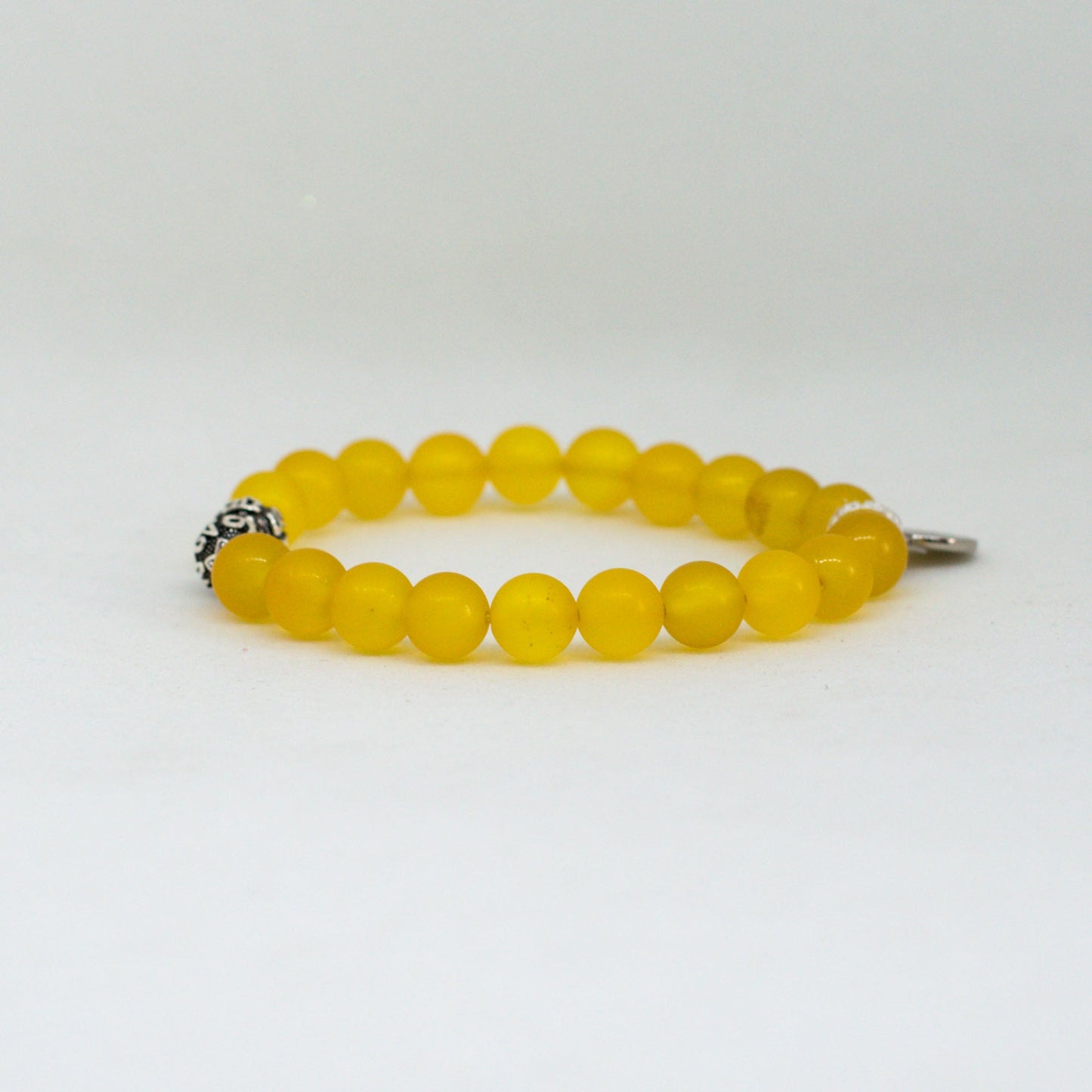 Yellow Agate Stone Silver Bead Bracelet (8 MM)