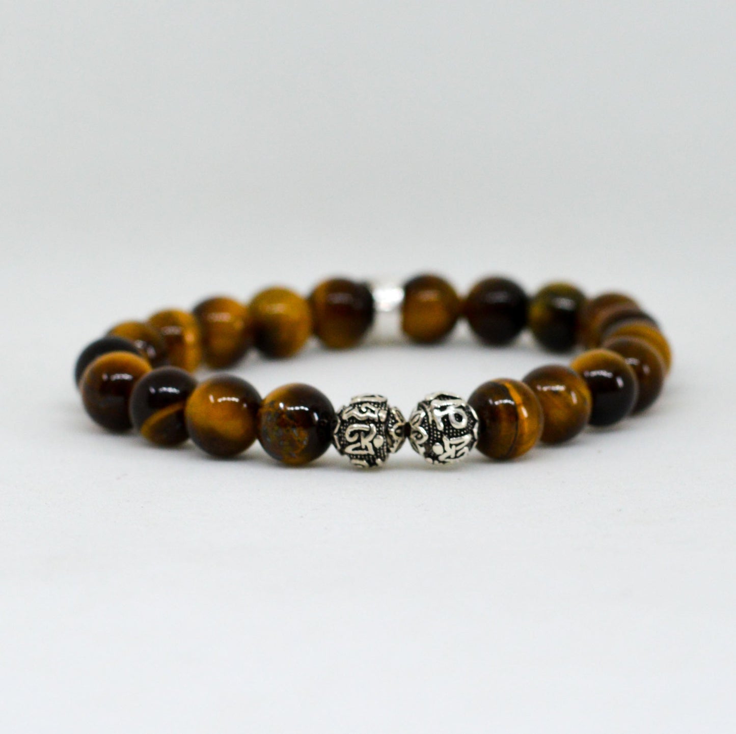 Tiger Eye Stone Silver Bead Bracelet (8 MM)