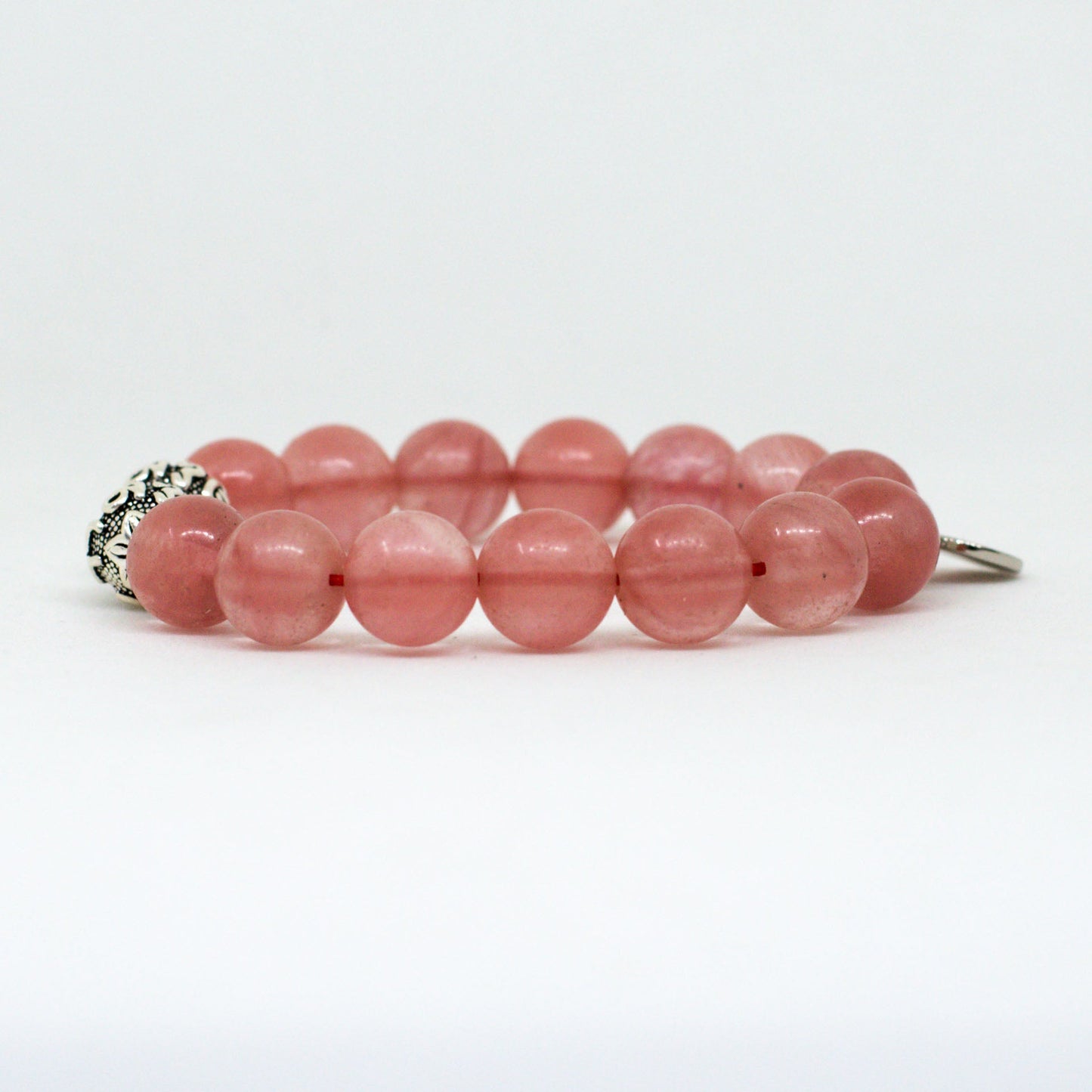 Cherry Quartz Stone Silver Bead Bracelet (12 MM)