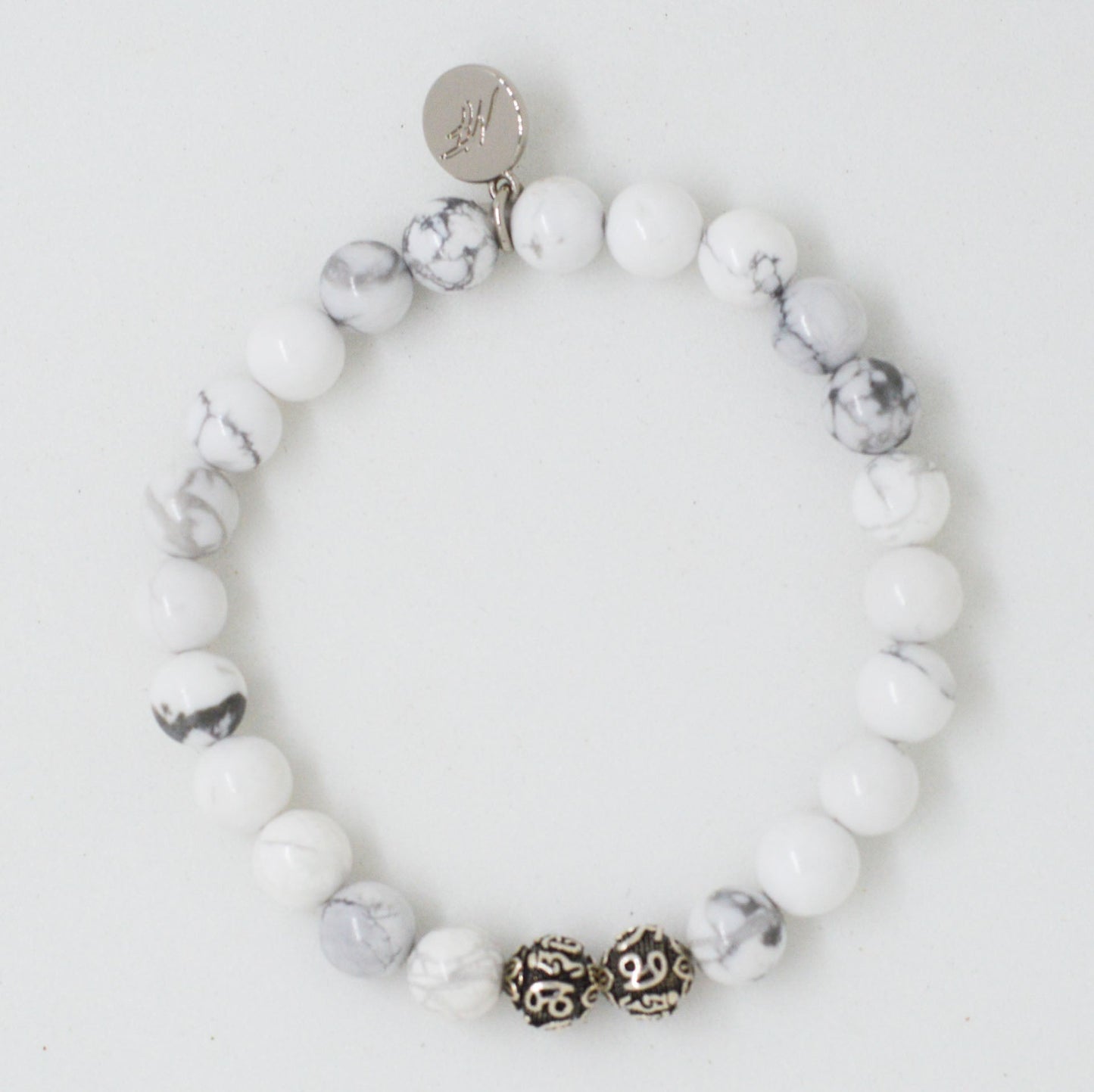 White Howlite Stone Silver Bead Bracelet (8 MM)