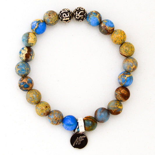 Sea Blue Jasper Stone Silver Bead Bracelet (8 MM)