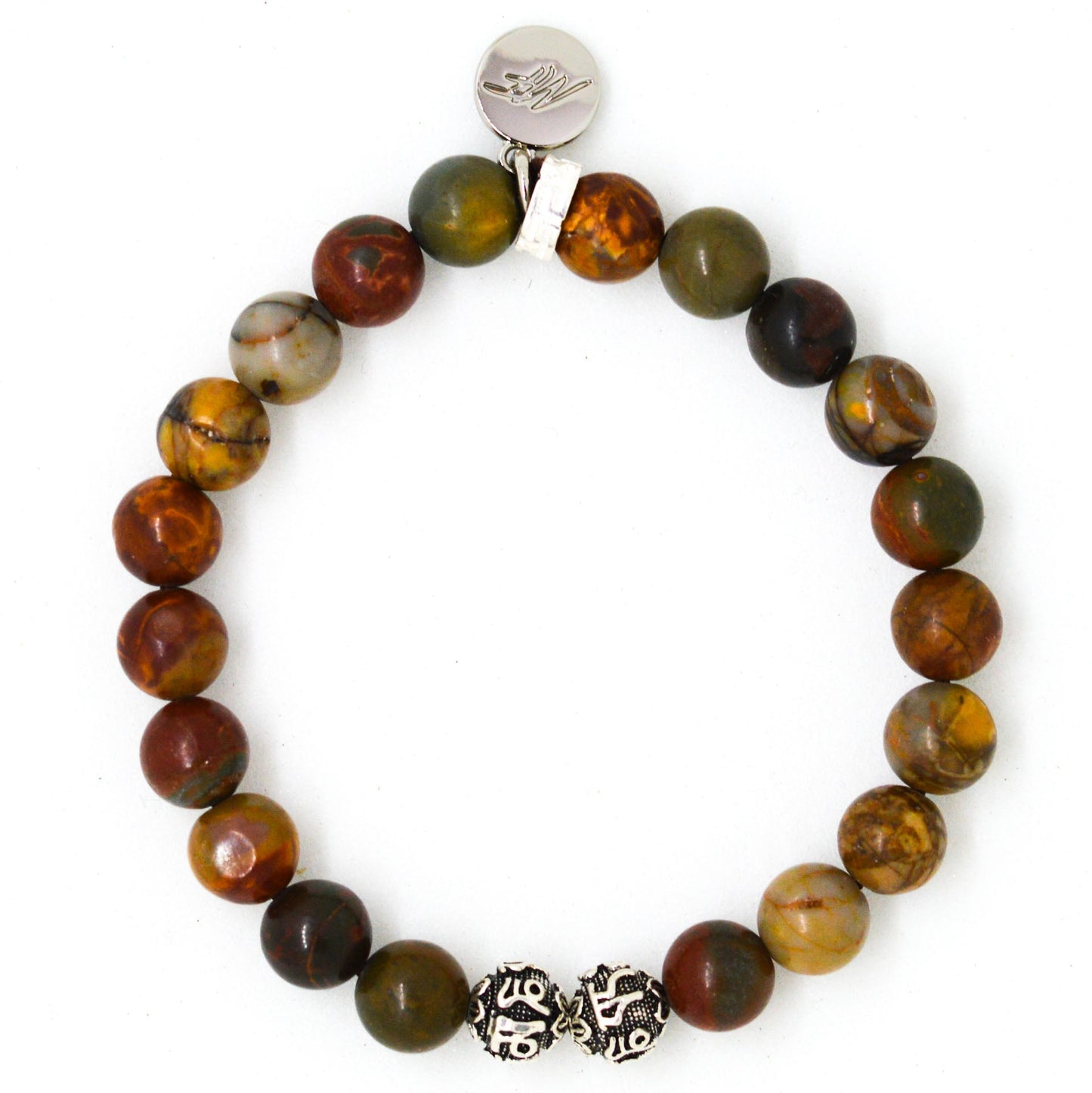 Picasso Jasper Stone Silver Bead Bracelet (8 MM)