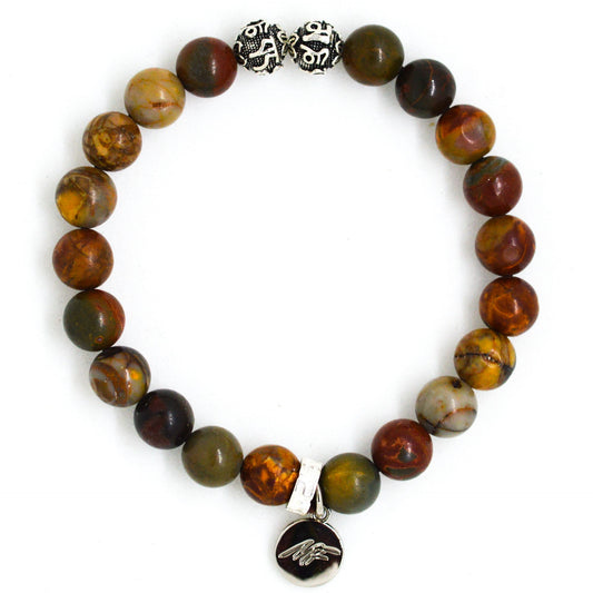 Picasso Jasper Stone Silver Bead Bracelet (8 MM)