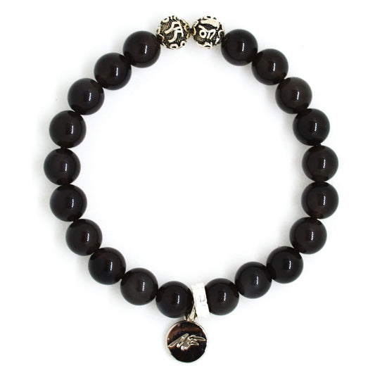 Black Obsidian Silver Bead Bracelet (8 MM)