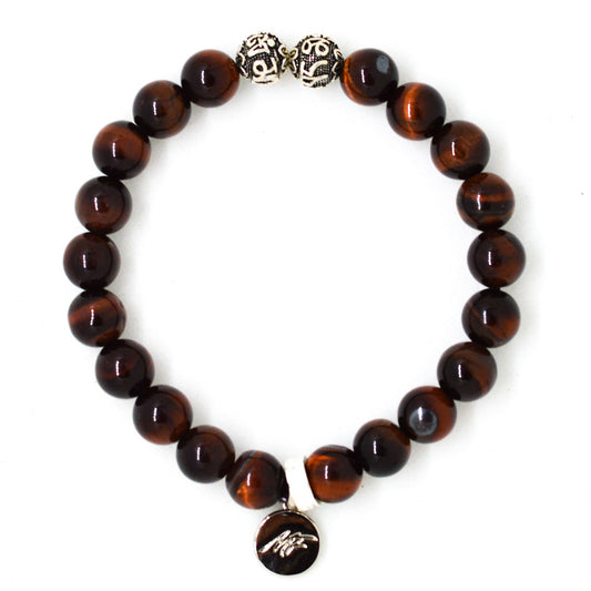 Red Tiger Eye Stone Silver Bead Bracelet (8 MM)