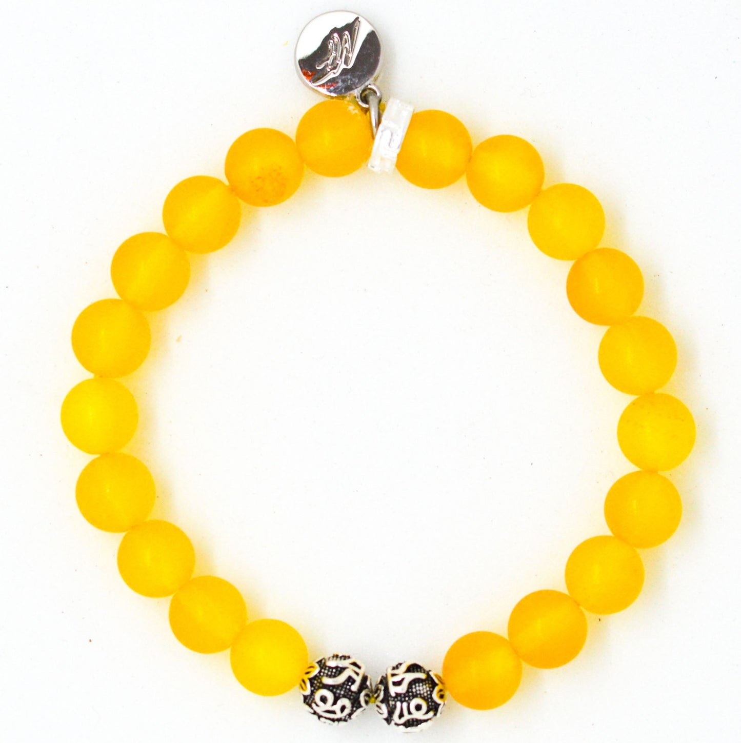 Yellow Agate Stone Silver Bead Bracelet (8 MM)