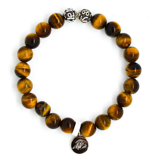 Tiger Eye Stone Silver Bead Bracelet (8 MM)