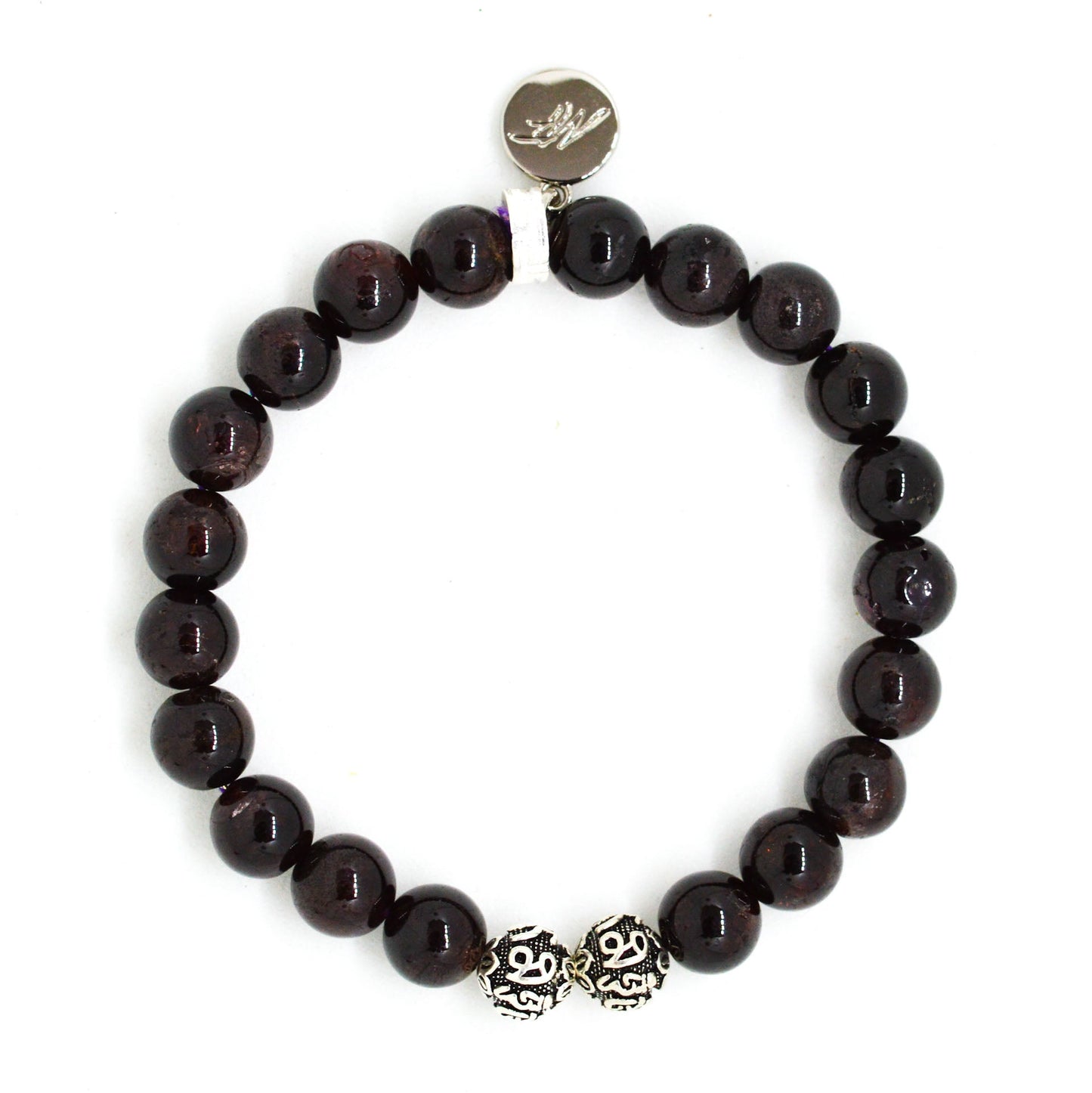 Garnet Stone Silver Bead Bracelet (8 MM)