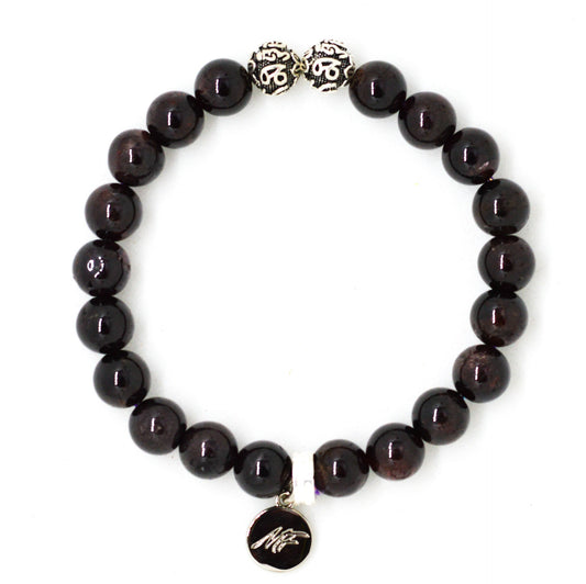 Garnet Stone Silver Bead Bracelet (8 MM)