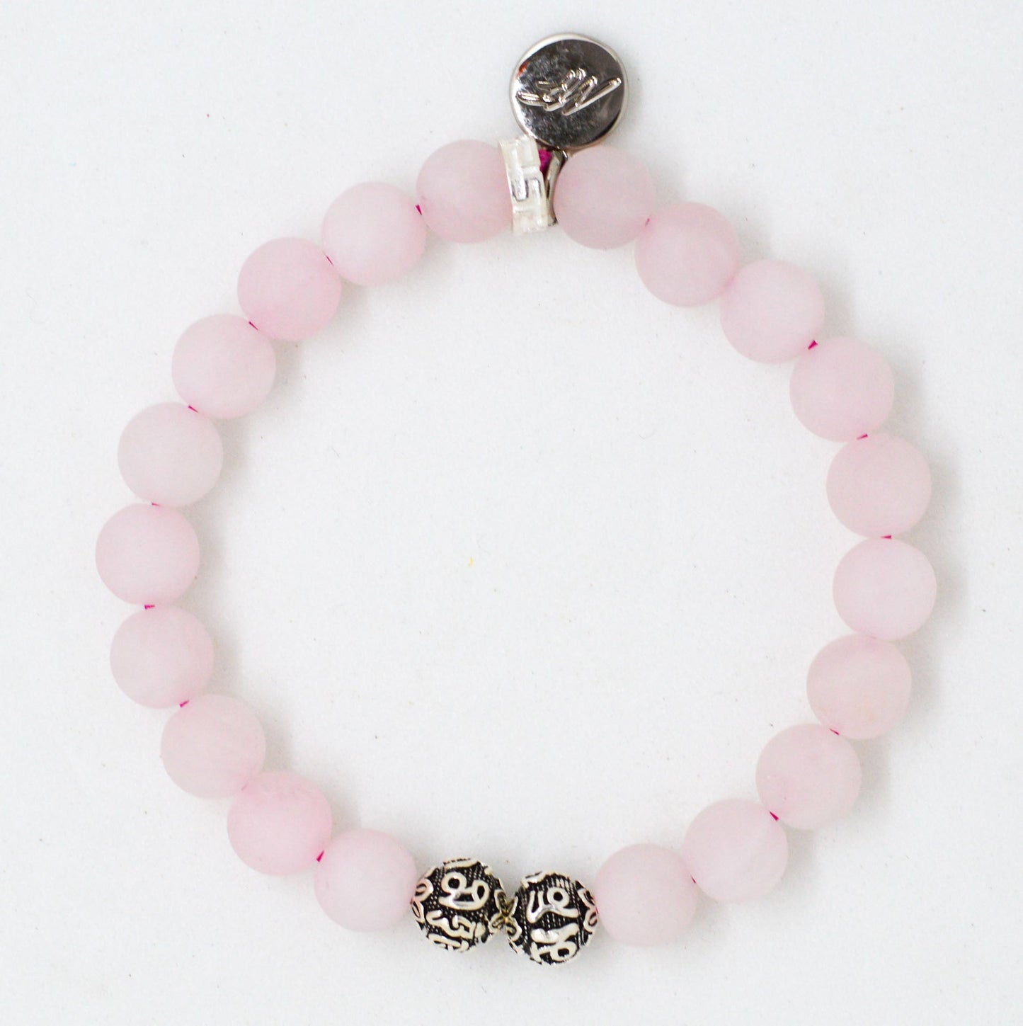 Rose Quartz Matte Silver Bead Bracelet (8 MM)