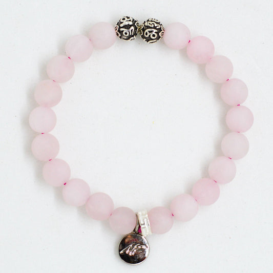 Rose Quartz Matte Silver Bead Bracelet (8 MM)