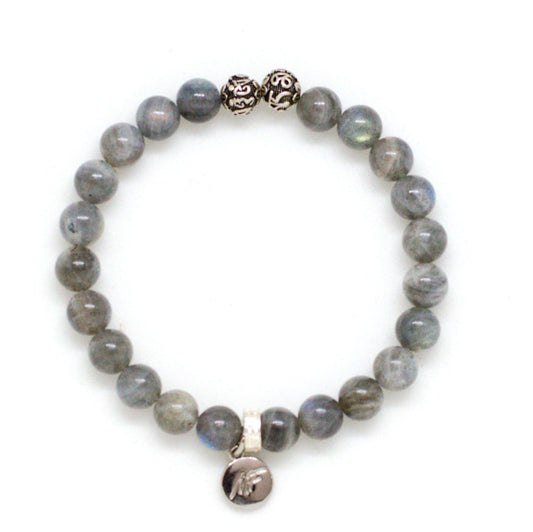 Labradorite Stone Silver Bead Bracelet (8 MM)