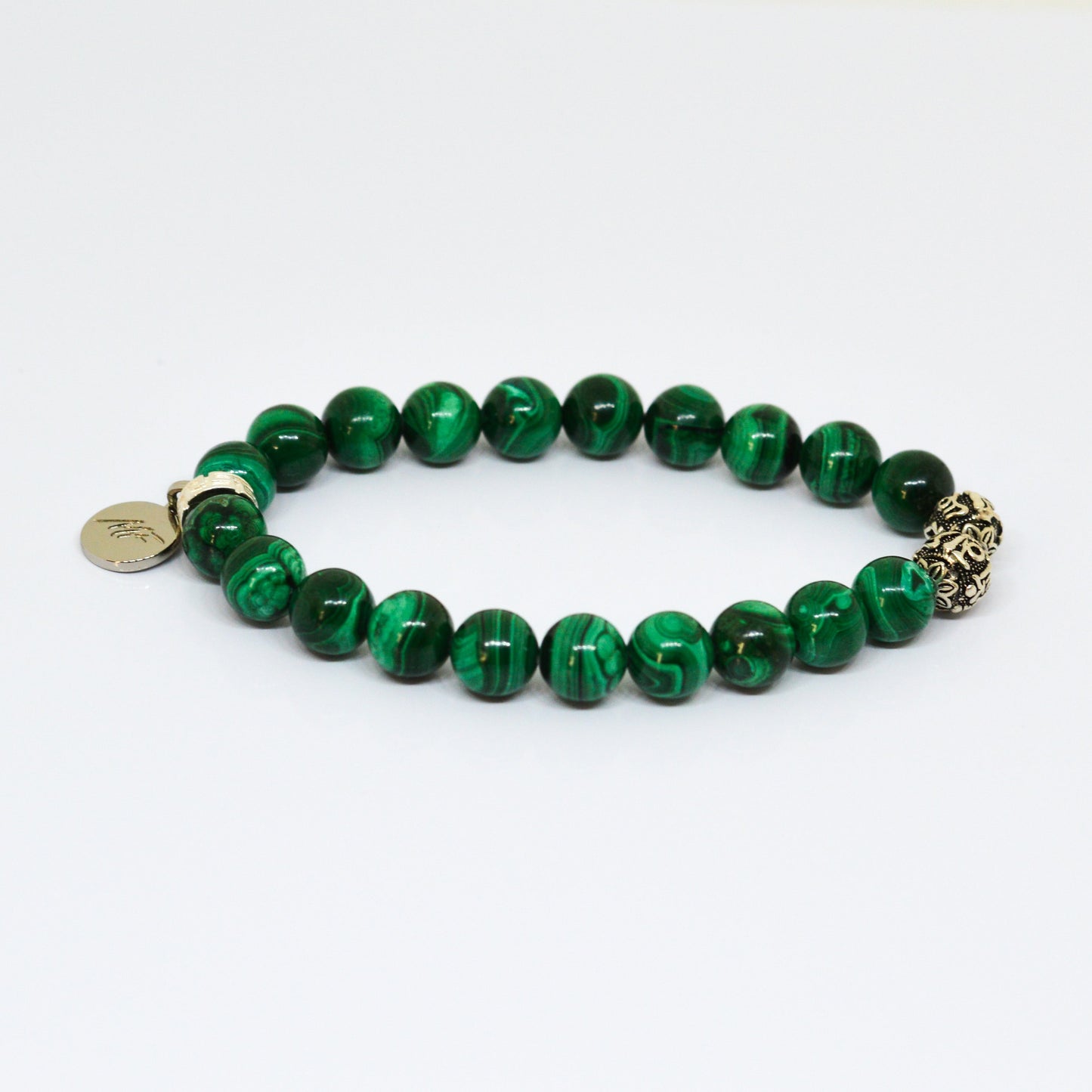 Malachite Stone Silver Bead Bracelet (8 MM)