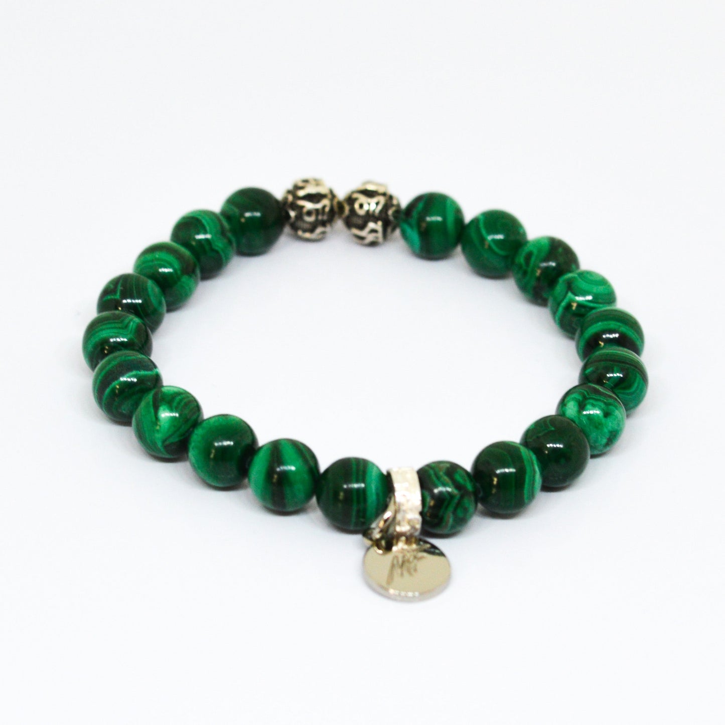 Malachite Stone Silver Bead Bracelet (8 MM)