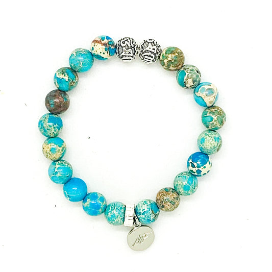 Turquoise Jasper Stone Silver Bead Bracelet (8 MM)