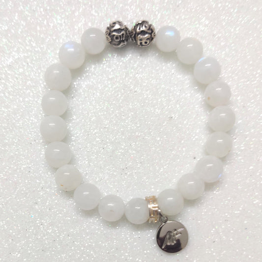 Natural Moonstone Silver Bead Bracelet (8 MM)