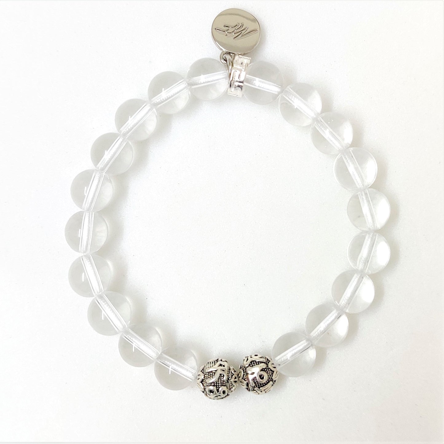 Clear Quartz Stone Silver Bead Bracelet(8 MM)