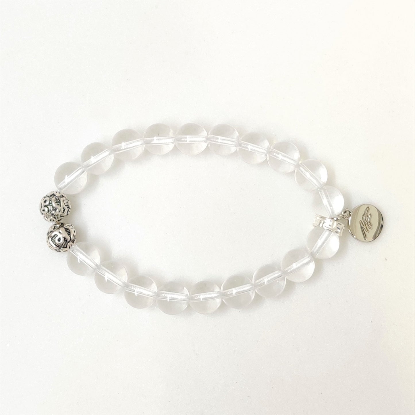 Clear Quartz Stone Silver Bead Bracelet(8 MM)