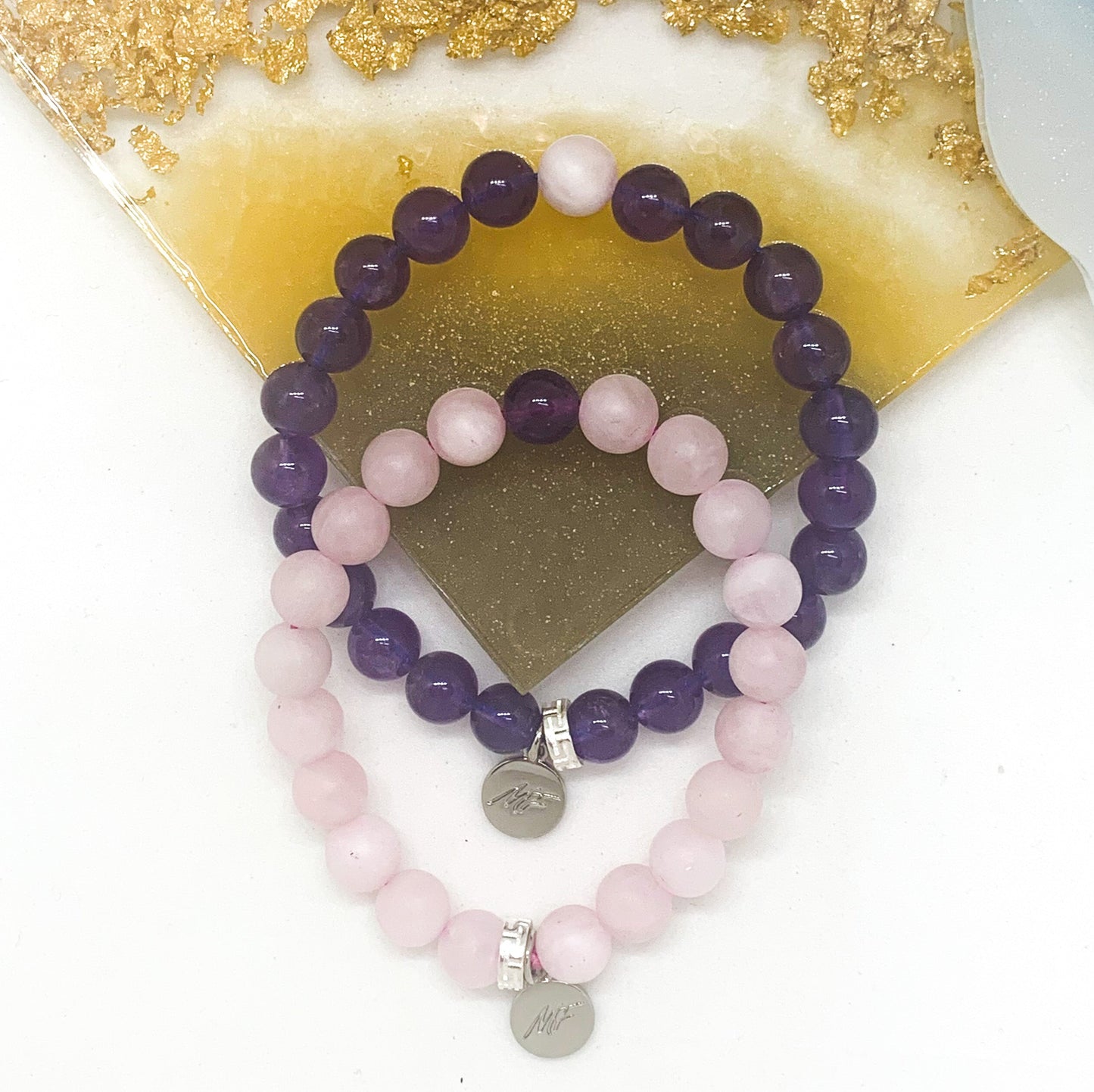 Rose Quartz And Amethyst Couple Bracelet (8 MM)