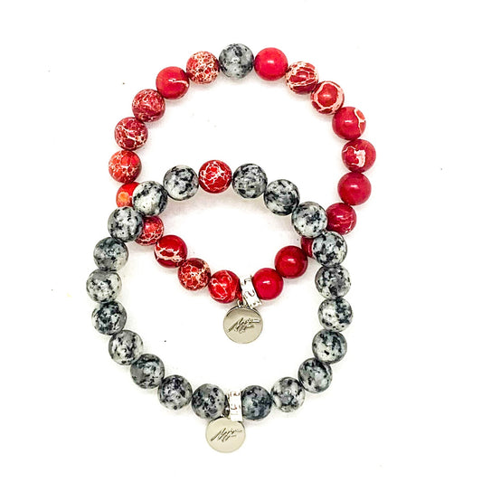 Sesame & Red Hued Jasper Couple Bracelet (8 MM)