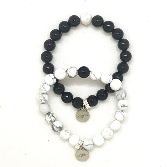 Black Obsidian & White Howlite Couple Bracelet